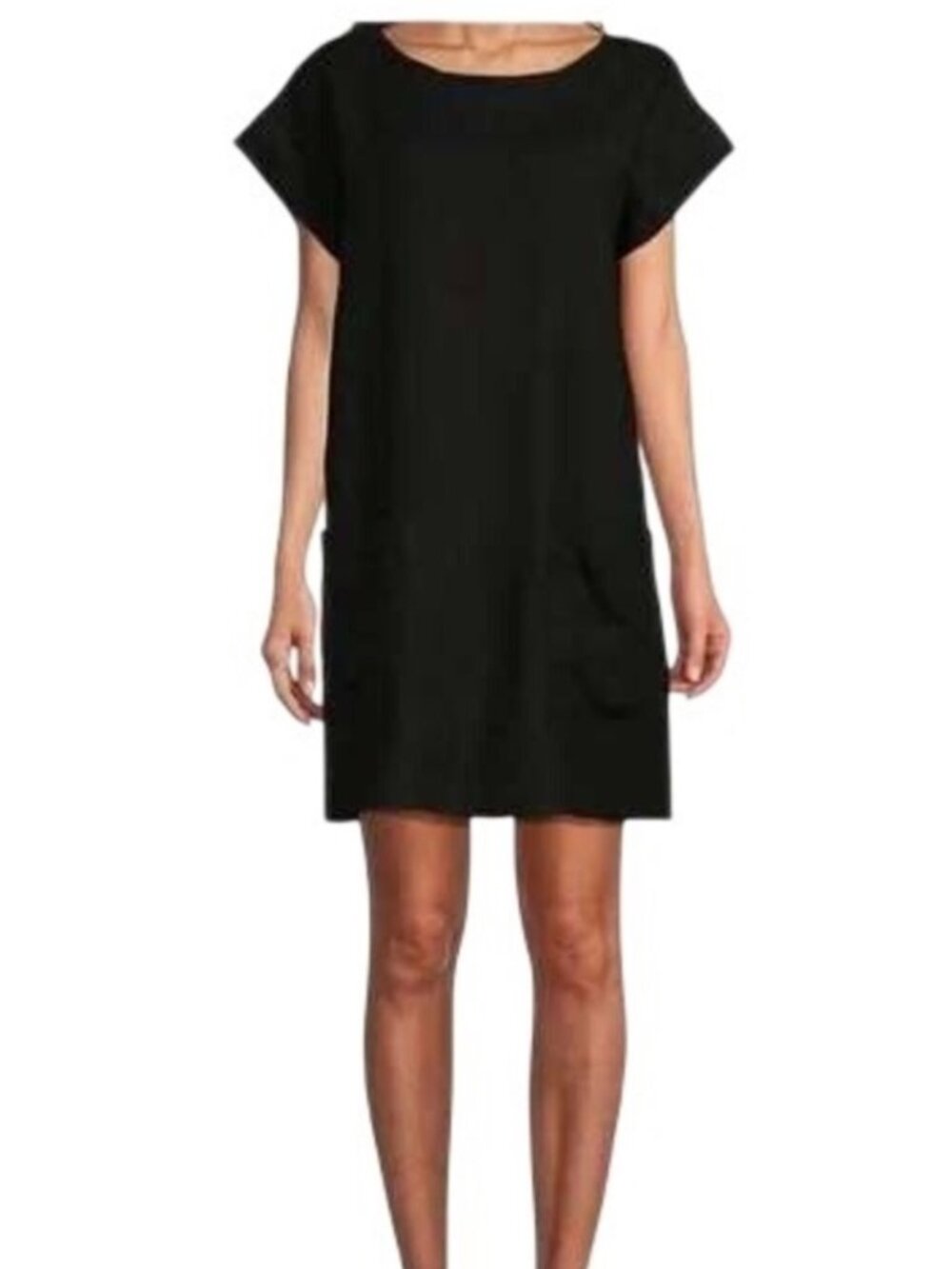 bryn Walker Black Cotton Double Gauze Textured Tunic Dress Sz L Pockets USA Made